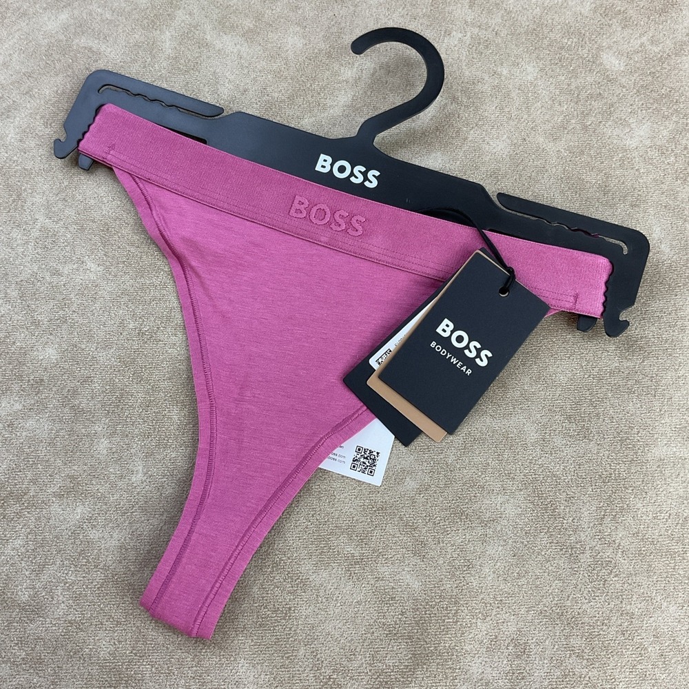 Hugo Boss Bodywear Thong Underwear Regular Rise Womens S Spellout Logo Black NWT